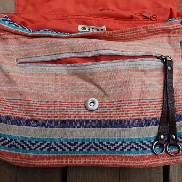 Roxy Boho Pink Peach Patterned Striped Satchel Bag - Picture 5 of 7